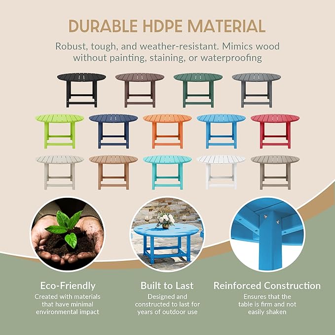 WestinTrends Malibu Low Outdoor HDPE Round Patio Coffee Table, Pacific Blue