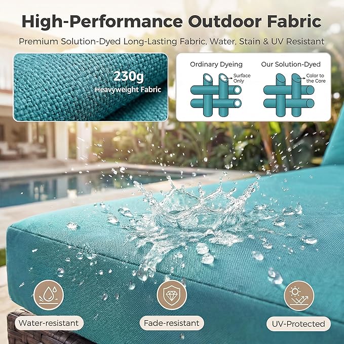 NICESOUL 7 Piece Patio Furniture Set with Natural Gas/Propane Firepit, 29.3'' High Back Comfy Outdoor Conversation Sofa Sets, Deep Seat Sectional Couch for Heavy Weight, Brown Rattan and Teal Cushion