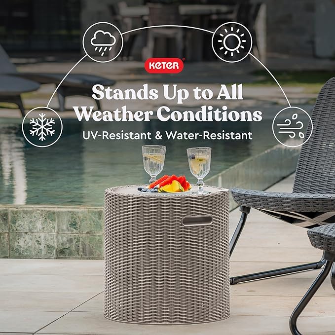 Keter Cool Side Table Cooler 3 in 1 Outdoor Patio Table and Ice Chest Storage, Ideal Hot Tub Table, Decor and Outdoor Patio Bar, Portable Bar, Cappuccino