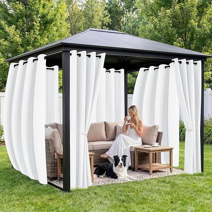 Outdoor Curtains for Patio Waterproof 6 Panels - Windproof, Privacy, Weatherproof Outside Drapes for Gazebo Pergola Porch, Grommet Top and Tab Bottom, 54x108 Inch, White
