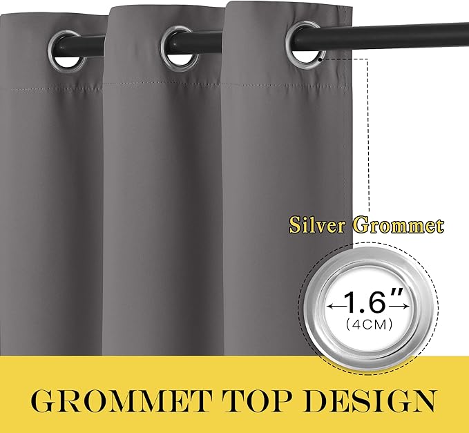 NICETOWN Short Blackout Grey Curtain for Bedroom - Thermal Insulated Solid Grommet Room Darkening Wide Window Treatment Sound Reducing for Kids Room (1 Panel, W66 x L54)