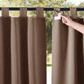 NICETOWN Outdoor Curtainss for Patio Waterproof, Self-Stick Tab Top Blackout Indoor Outdoor Dividers Wind Resistant Thermal Insulated Slider for Porch & Pergola, 52" Wide by 120" Long, Tan, 2 Pieces