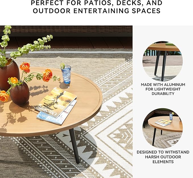 Signature Design by Ashley Horizon Hall Casual Outdoor Coffee Table with 4 Legs, Light Brown & Black