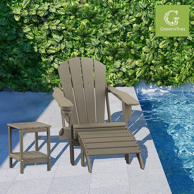 GREENVINES Adirondack-Outdoor-Side-Table | Wood Grain | 14 x 13 Inches | HDPE Plastic | All Weather | Desert Brown | Outside End Tables | Storage Shelf | for Patio Porch
