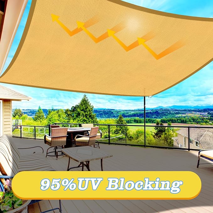 HappyTrends Sun Shade Sail,10'x 13' Heavy Duty UV Protection Beach Shade Canopy Wind Sail,Tear and Rust Resistant Patio sail Shade for Yard Deck Lawn Garden Rectangle Sunshade(Sand)