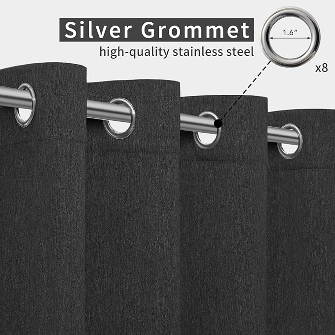 Easy-Going Linen Look Outdoor Curtains Waterproof Windproof Porch Curtains, Soft Thicken Outdoor Privacy Curtains for Patio, Gazebo, Grommet Top and Tab Bottom Drape, 1 Panel, 54x108 inch, Black