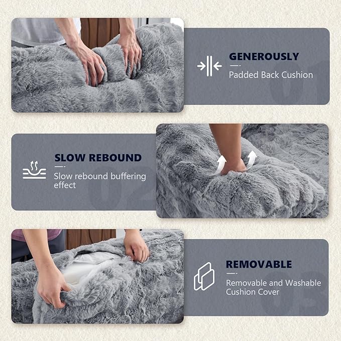 VINGLI 67.7" Oversized Chaise Lounge Chair Indoor Reading Chairs Comfy Bubble Fleece Upholstered Boneless Sofa Bed Sleeper Sofa Cloud Couches for Living Room, Bedroom, Play Room (Light Grey)