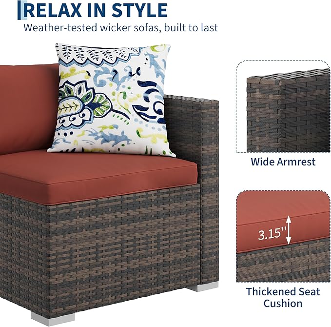 GAOMON 5-Piece All-Weather Patio Furniture Set, Convertible Outdoor Sectional Sofa with Ottoman & Tempered Glass Table, PE Rattan Conversation Set for Garden, Backyard, Porch, Poolside