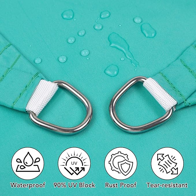 Artpuch Waterproof Sun Shade Sail, 14'x14' Turquoise Rectangular, UV Resistant Rain Canopy, Curved Edges Shade Cloth for Outdoor Patio, Deck, Yard