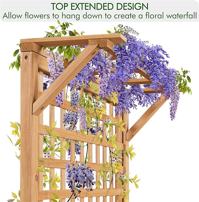 Yaheetech 72" H Horticulture Garden Planter with Trellis for Vine Climbing Plants Garden Box Outdoor w/Drainage Holes Raised Garden Bed Garden Planter Box for Flowers, Herbs Light Brown