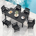 Stoog 7 Pieces Patio Dining Sets, All-Weather HIPS Material & Aluminum Frame Dining Table with 2" Umbrella Hole, Outdoor Dining Table Set for 6, Never Rot or Fade, Black