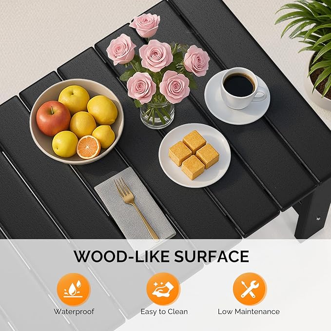 VINGLI Outdoor Coffee Table, HDPE Patio Coffee Table for Outside, All-Weather Rectangle Coffee Table for Deck, Garden, Balcony, Porch, Indoor & Outdoor Use, Black