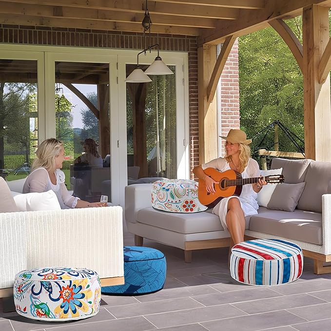 UPWELL Waterproof Inflatable Outdoor Ottoman Pouf,Portable Patio Footrest, Durable & Stylish, Perfect for Garden, Pool, Camping & Home Use - D20 xH9（ZenBase）