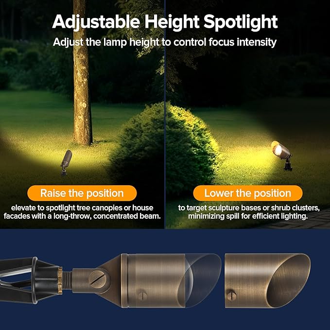 LUTEC Solid Brass Low Voltage Landscape Lighting, 12V Heavy Duty Waterproof Landscape Spotlights, Adjustable Bronze Uplights Outdoor Fixtures for Garden Yard Pathway Tree Without Bulb, 6 Pack