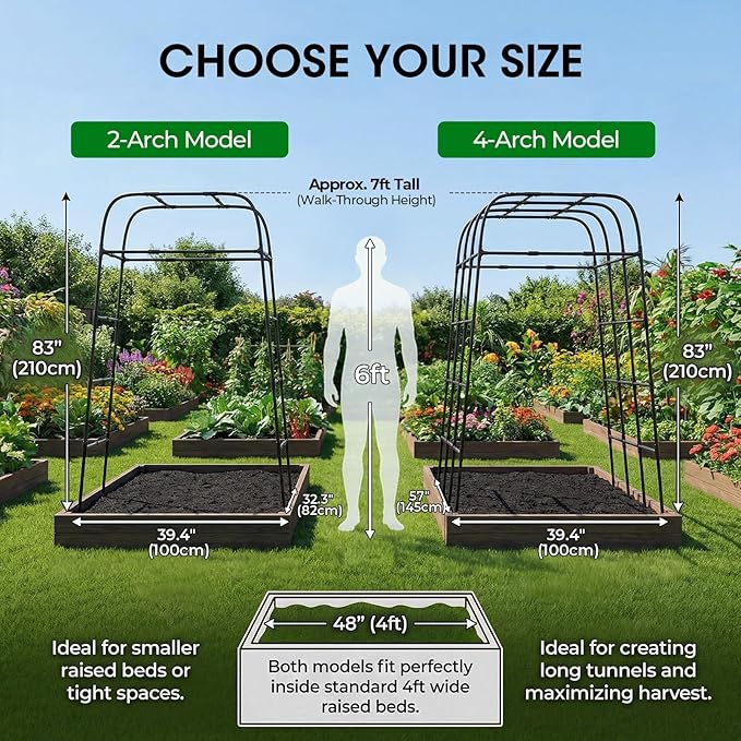 Garden Arch Trellis for Climbing Plants, 83" High Metal Cucumber Trellis & Tomato Cage, Rustproof Steel Tunnel Support for Squash, Pumpkin, Vegetables with Screw Fixation (32.3" L x 39.4" W)