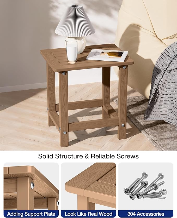 YEFU Outdoor Side Table for Patio: 16" HIPS Weather - Resistant Adirondack Tables Set of 2 - Small Square End Tables for Backyard Pool Porch Balcony - Indoor Outdoor Durable Table Teak
