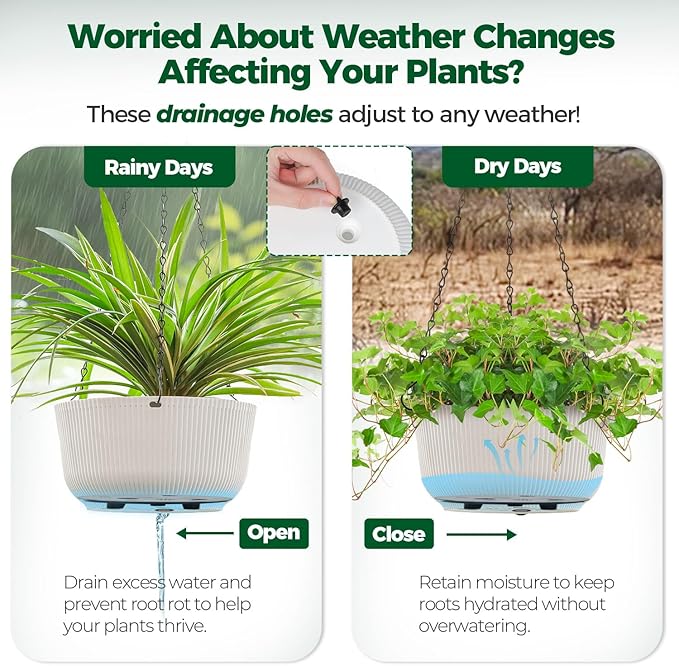 T4U 12 Inch Large Hanging Planters for Indoor Plants, 2 Pack Self Watering Pots Indoor, Hanging Baskets for Plants,Hanging Flower Pot with Drainage Hole and Plant Hanger, White