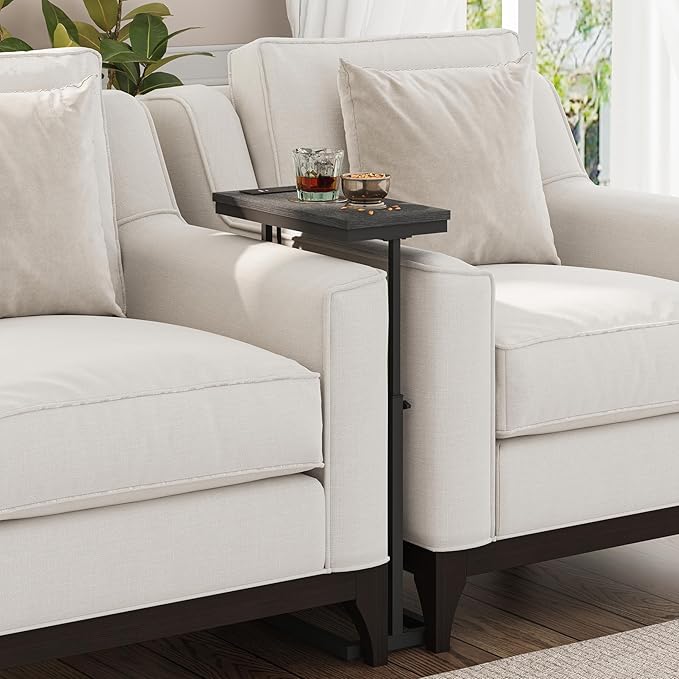 TUTOTAK End Table with Charging Station, Side Table, Tall Couch Table, Sofa Table, Living Room, Bedroom,Black TB01BK084