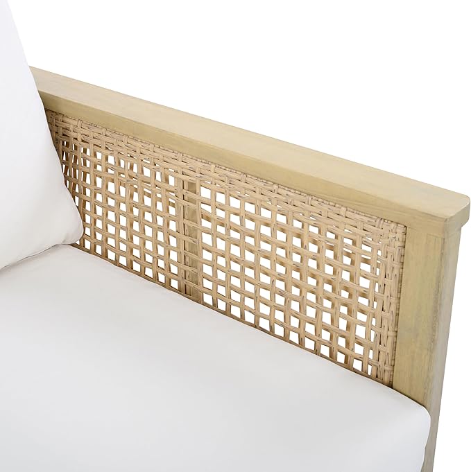Christopher Knight Home Teras Acacia Wood Outdoor 3 Seater Sofa with PE Wicker Armrest, Solid Wood Patio Sofa with Removable Cushion, Comfy Lounge Sofa for Patio Furniture Set, Light Teak+Beige
