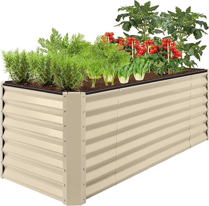 Best Choice Products 8x2x2ft Raised Outdoor Metal Garden Bed, Deep Root Box Planter for Vegetables, Flowers, Herbs, 240 Gallon Capacity, 100% Non Toxic Materials- Beige