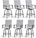 MFSTUDIO Outdoor Bar Stools Set of 6, Swivel Bar Height Patio Chairs Outdoor Barstools High Top Patio Swivel Bar Chairs, Breathable Textilene, Light Grey
