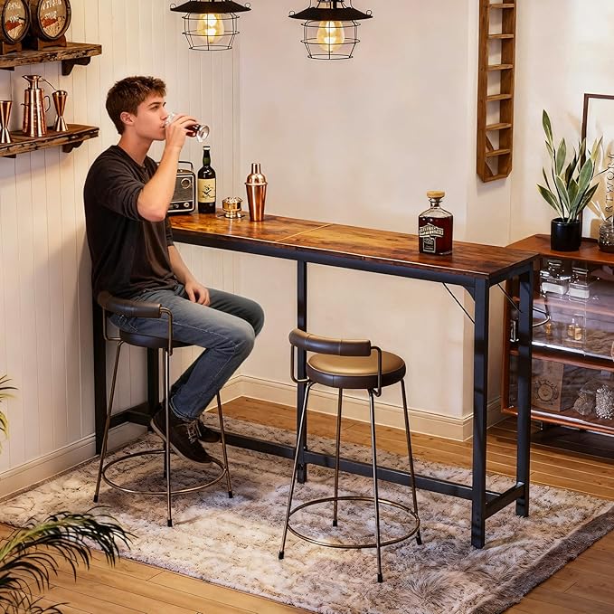 ODK 71 Inch Bar Table, Bar Height Pub Table, Counter Height Bar Table, Rectangular High Top Kitchen & Dining Counter Tables with Sturdy Legs & Easy-to-Clean Top, Vintage Brown