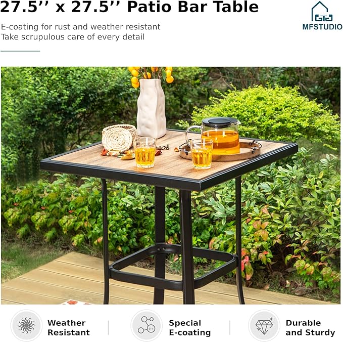 MFSTUDIO 3 Piece Patio Swivel Bar Set, Outdoor Bar Table and Chairs Set, Patio High Top Table and Chairs, Tall Bistro Set Outdoor Bar Height Table with 2 Chairs, Grey