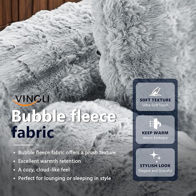 VINGLI 67.7" Oversized Chaise Lounge Chair Indoor Reading Chairs Comfy Bubble Fleece Upholstered Boneless Sofa Bed Sleeper Sofa Cloud Couches for Living Room, Bedroom, Play Room (Light Grey)