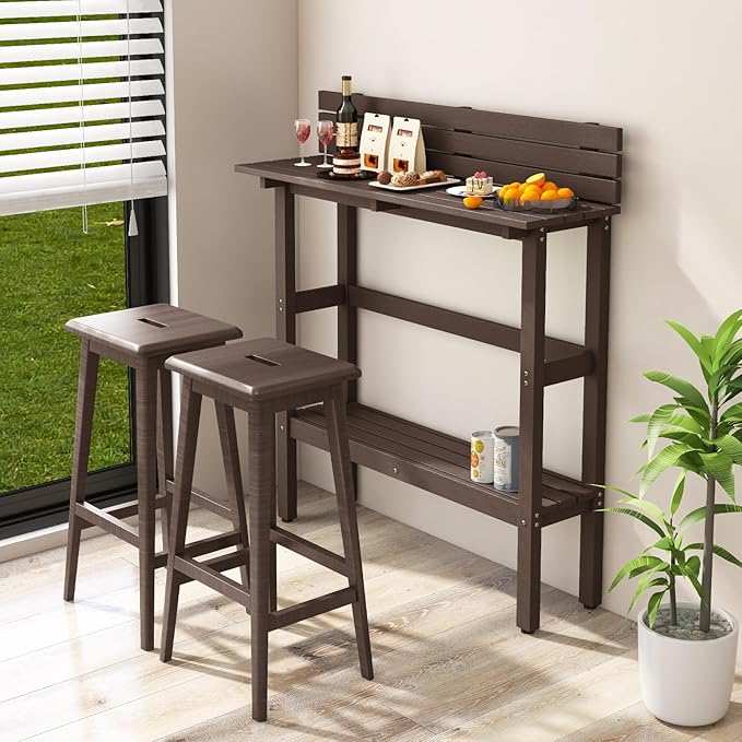 Tangkula Outdoor Bar Table, 48 Inch Patio Pub Height Table with Storage Shelf & Adjustable Foot Pads, All-Weather Bar Height Counter Table, Narrow Dining Table for Hot Tub, Garden & Backyard (Coffee)