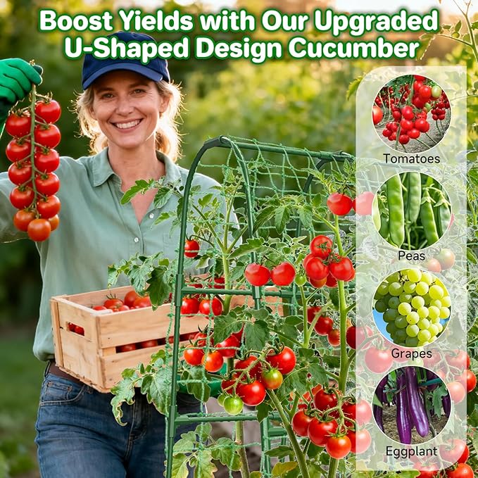 Cucumber Trellis for Raised Bed, U-Shape Garden Trellis for Climbing Plants Outdoor, Metal Arch Trellis for Vegetables, Plant Support for Tomato, Pea, Zucchini (47.2" L×30" W×47.2" H-Medium)