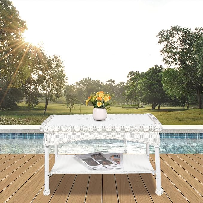White Wicker Patio Coffee Table