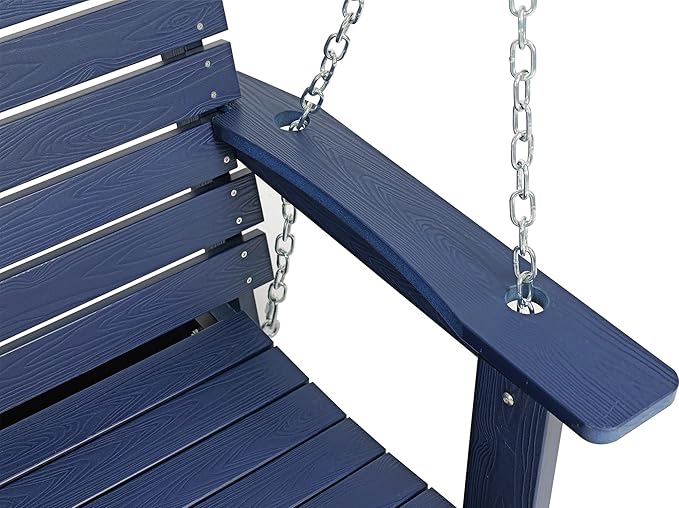 Poly Lumber 2-Seat Porch Swing, HIPS 4.5-Feet Bench Swing with Foldable Cup Holders,18/8 Stainless Steel Hardware, High Backrest and Deep Contoured Seat (Navy Blue, 4.5-feet)
