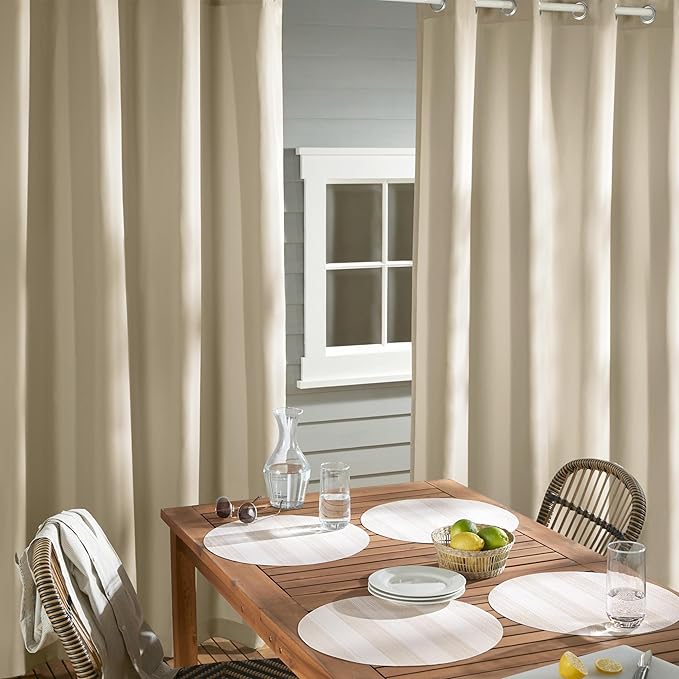 TOWN & COUNTRY BASICS Cabana Solid Heavyweight Indoor Outdoor Curtains, Light Filtering Opacity with Grommet Top, Water Repellent, 2-Pack Set, 54"x84", Taupe