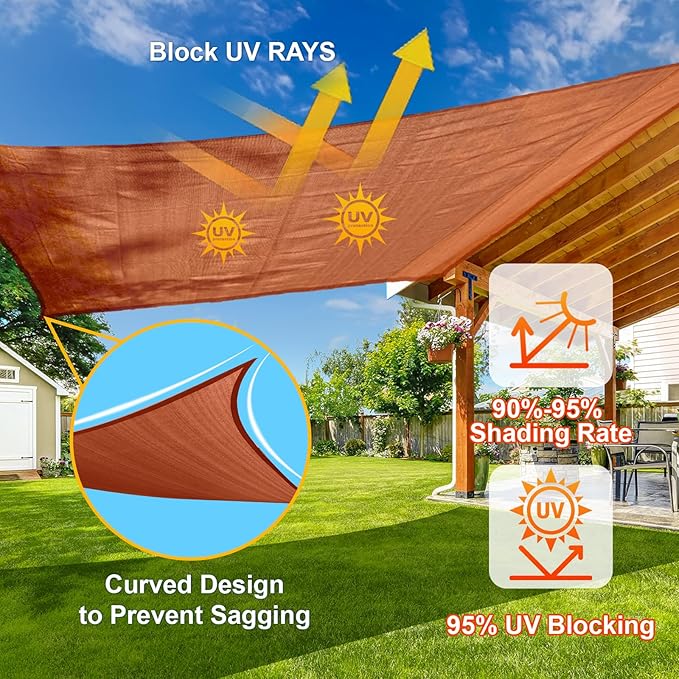 SUNLAX Sun Shade Sail 13' x 14' Terra Red Rectangle Canopy Sail Shade Cover UV Block Permeable Sunshade Outdoor for Patio Backyard Deck Pergola (We Make Custom Size)