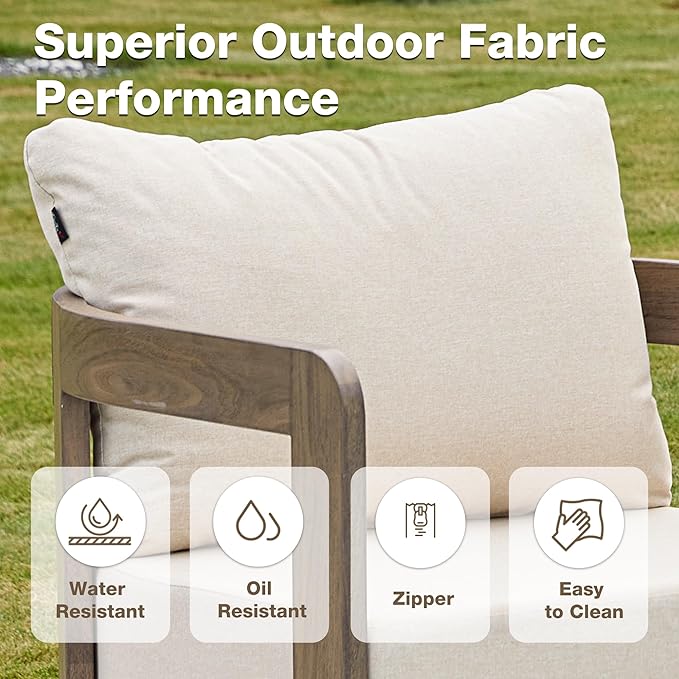 Outdoor Patio Furniture Set, 5 Pieces Modern Metal Patio Conversation Set with 6" Thick Cushions, Outdoor Lounge Sofa 350lbs for Backyard Porch Balcony, Beige