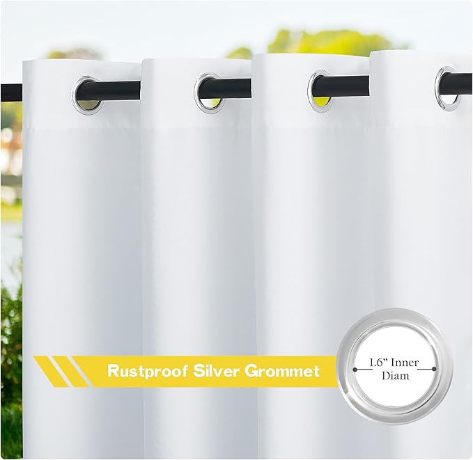 NICETOWN Canvas Outdoor Curtains for Patio Waterproof Extra Wide, Rustproof Grommet Indoor Outdoor Porch Curtains & Drapes for Gazebo/Cottage, W72 x L84 Inch, Lily White, 2 Panels