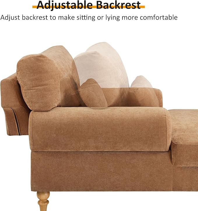 Modern Chaise Lounge Chair with Adjustable Backrest, Upholstered Indoor Leisure Sofa Recliner, Oversized Accent Chair Deep Seat Reading Armchair for Living Room, Bedroom, Office, Light Curry