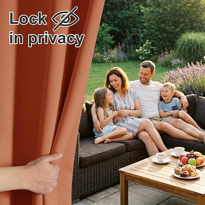 RYB HOME Outdoor Curtains for Patio Waterproof Block Sunlight Thermal Insulated Privacy Assured Thick Outside Curtains for Pergola, Deck, Gazebo, W52" x L108", Mecca Red, 1 Panel