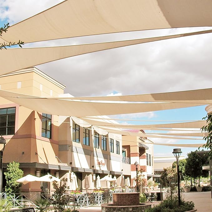 E&K Sunrise 19' x 19' x 19' Sun Shade Sail Triangle Canopy Shade Cover UV Block for Patio Backyard Garden Outdoor (Beige)