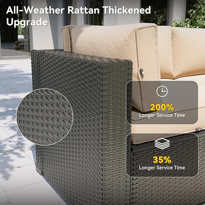 Aoxun Patio Furniture Set, 11 Piece Outdoor Sectional Sofas with Waterproof Cover, 10 Seats Wicker Rattan Outdoor Furniture Patio Conversation Set for Backyard, Garden Begin