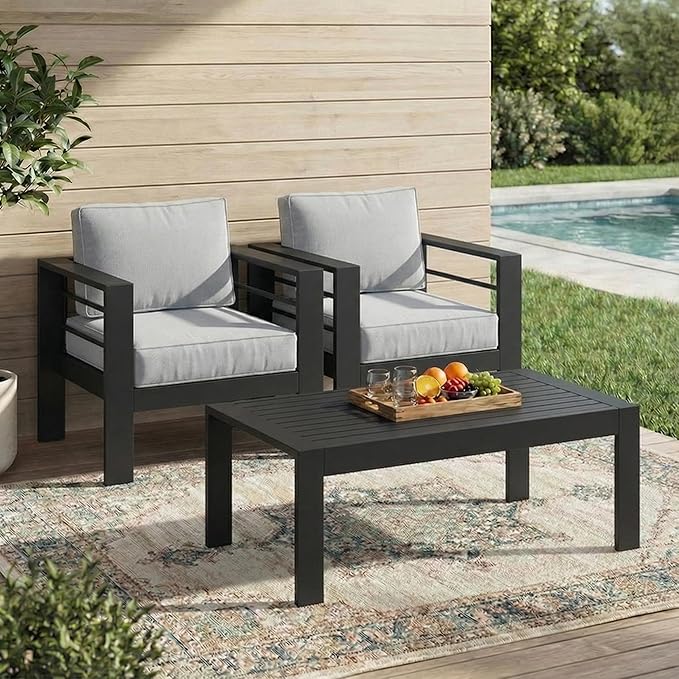Solaste Aluminum Patio Furniture Set for All Weather, Oversized Metal Outdoor Furniture Set with 27.5" Deep Seating and 3.2" Wide Armrest, Outdoor Patio Sofa with 10" Back Suport Cushion