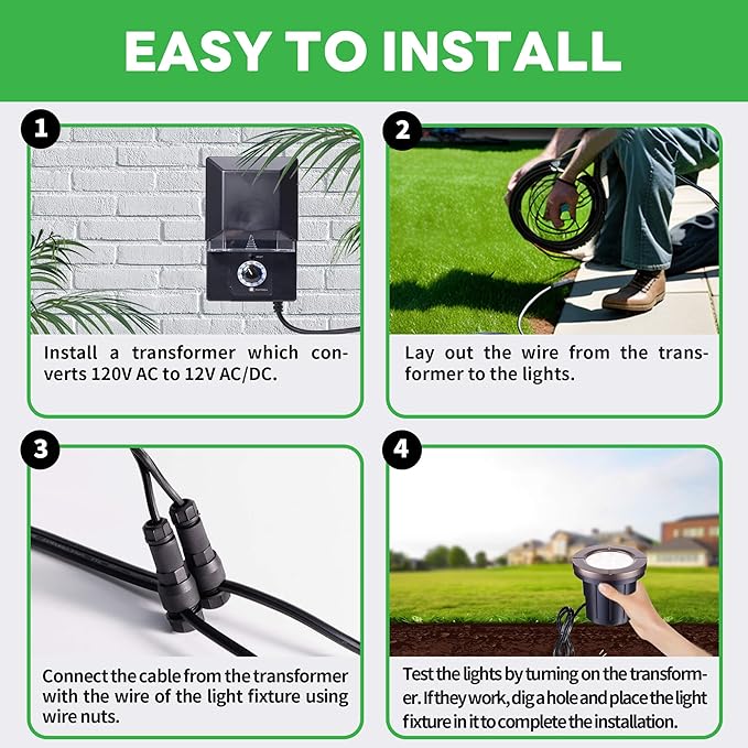 LED Well Light Kit, 6 Pack In Ground Landscape Lights and 100W Transformer and 100FT Cable and 30 Wire Connectors, 12V IP67 Waterproof Aluminum for Patio Pathway Lawn 6W 580LM