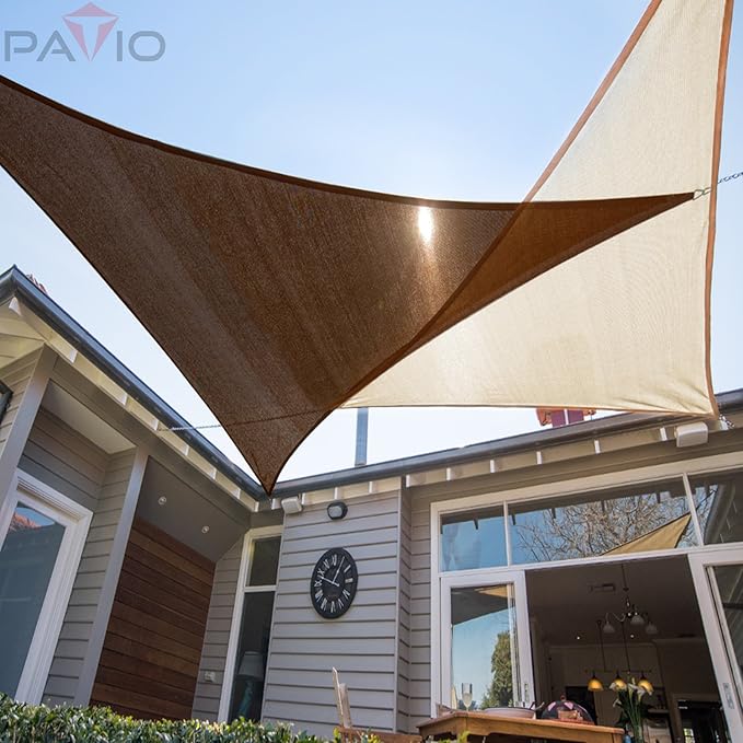 Patio Paradise 24' x 24' x 24' Sun Shade Sail Triangle Canopy Shade Cloth Fabric Sunlight Block Patio Pergola Cover HDPE Deck Awning for Outdoor Backyard Roof Shading, Brown