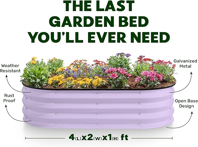 Plant & Plot Galvanized Raised Garden Beds Outdoor // 4×2×1 ft Planter Raised Beds for Gardening, Vegetables, Flowers // Large Metal Garden Box (Lavender)