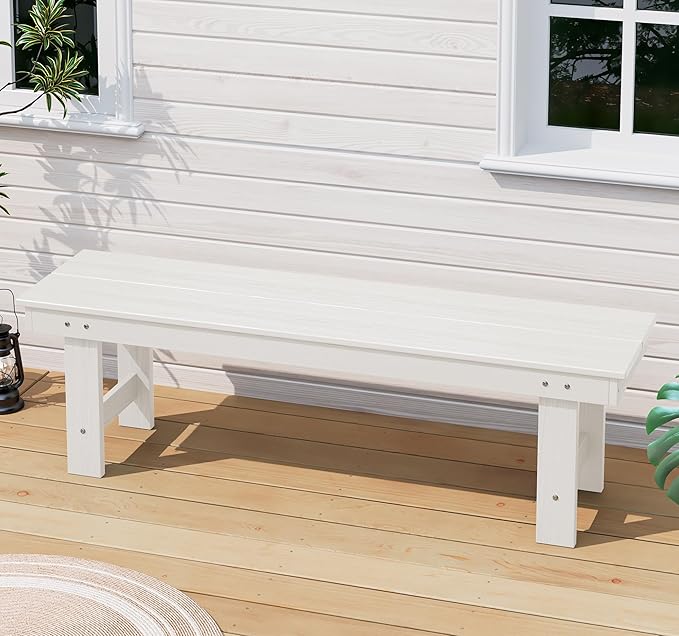 SERWALL 2-Person Outdoor Bench Backless, HDPE Outdoor Benches Weatherproof, 700 Lbs Weight Capacity, Poly Lumber Patio Furniture for Garden, Porch and Park, White, 2 Pack