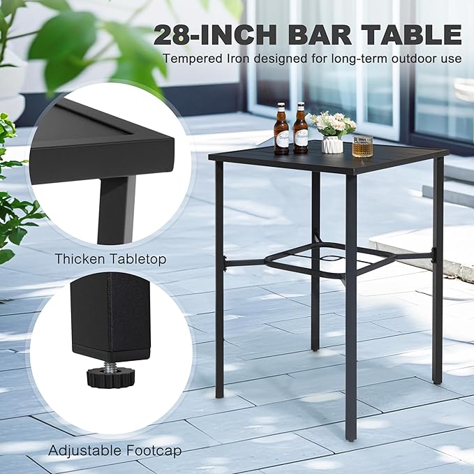 NUU GARDEN 3-Piece Patio Bar Set, All Weather Rattan Swivel Stools 360 Degree Swivel, Outdoor High Top Table and Chairs for Backyard, Balcony, Garden and Poolside, Black and Beige