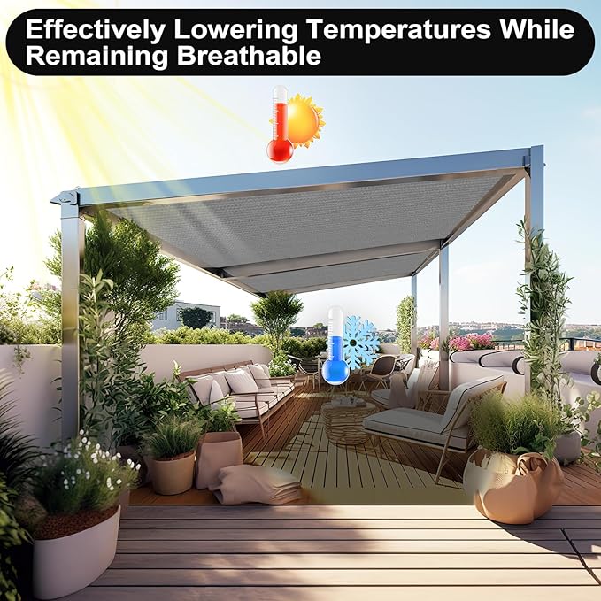 Artpuch 90% Sun Shade Cloth, 10 x 14 FT Pergola Shade Cover Canopy with Grommets, Sun Screen Fabric Tarp for Patio, Outdoor, Garden, Backyard, Blue Grey