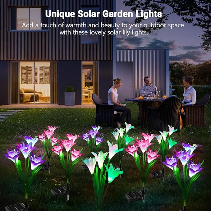 WdtPro Solar Outdoor Lights Garden Decorative 10 Pack, Waterproof Solar Garden Lights with 40 Lily Flowers, Multi-Color Changing Outdoor Solar Lights for Yard Outside Decorations
