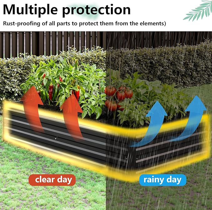 Vengarus 6x3x1FT (2 Pack) Galvanized Raised Garden Bed Kit, Outdoor Metal Planter Box for Vegetables, Rectangular Steel Container, Easy Assembly (Black)