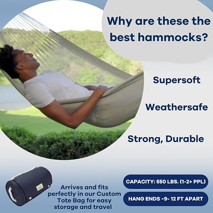 Handwoven Hammock by Yellow Leaf Hammocks - Family Size, Fits 2+ PPL, 550lb max - Weathersafe, Super Strong, Easy to Hang, Ultra Soft, Artisan Made - Color: Grey